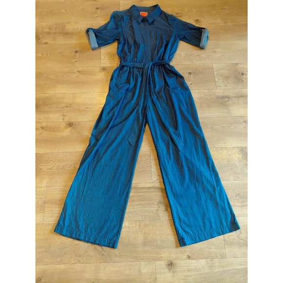 Mod Cloth Chambray Jumpsuit Wide Leg Tie Waist Blue XL - Picture 1 of 11